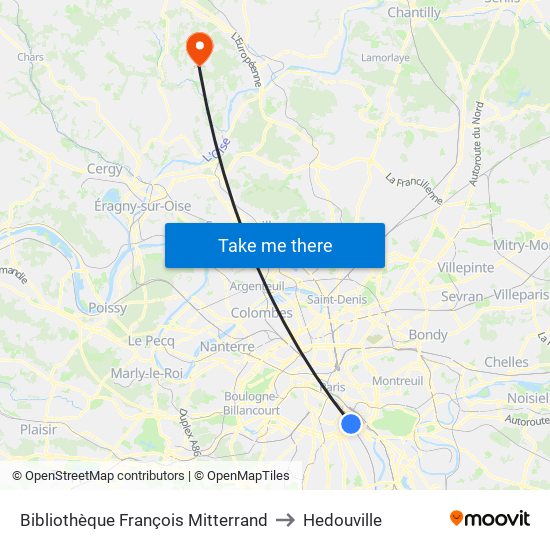 Bibliothèque François Mitterrand to Hedouville map