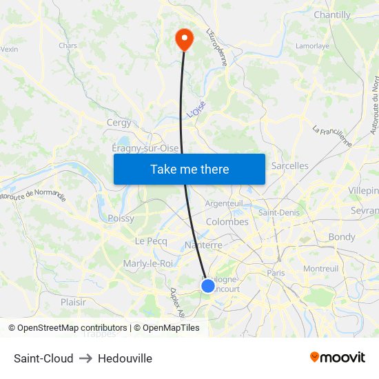Saint-Cloud to Hedouville map