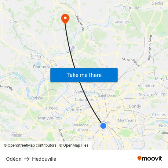 Odéon to Hedouville map