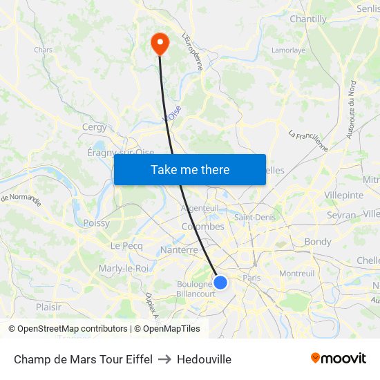Champ de Mars Tour Eiffel to Hedouville map