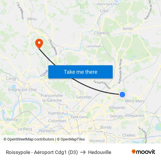 Roissypole - Aéroport Cdg1 (D3) to Hedouville map