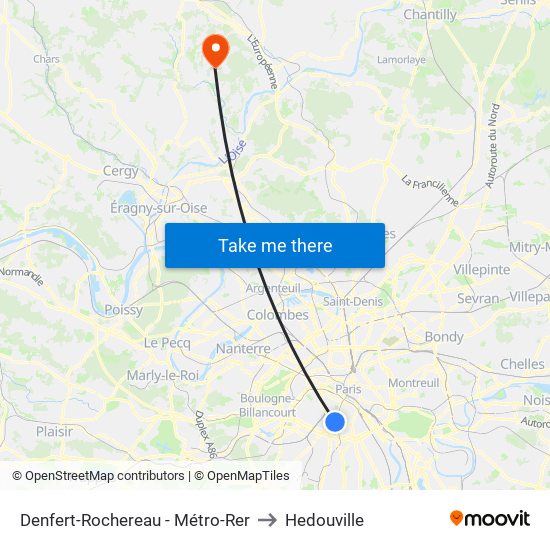 Denfert-Rochereau - Métro-Rer to Hedouville map