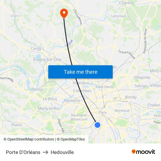 Porte D'Orléans to Hedouville map