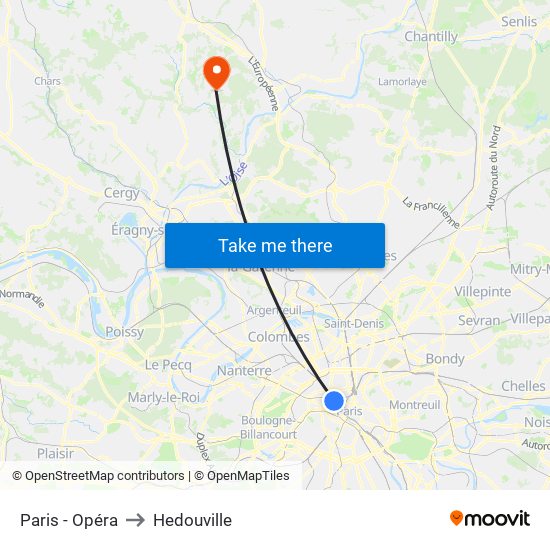 Paris - Opéra to Hedouville map