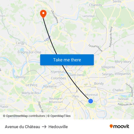Avenue du Château to Hedouville map