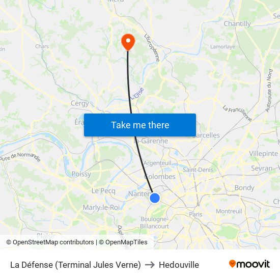 La Défense (Terminal Jules Verne) to Hedouville map