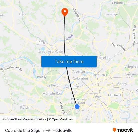 Cours de L'Ile Seguin to Hedouville map