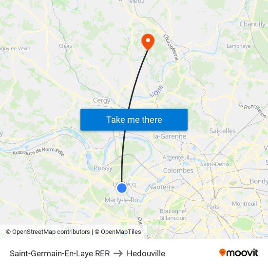 Saint-Germain-En-Laye RER to Hedouville map
