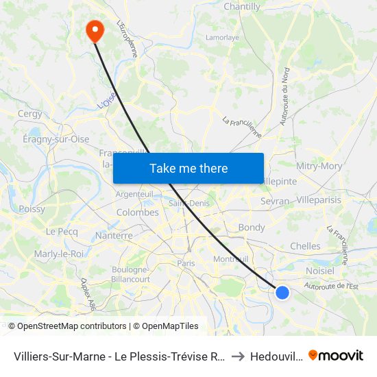 Villiers-Sur-Marne - Le Plessis-Trévise RER to Hedouville map