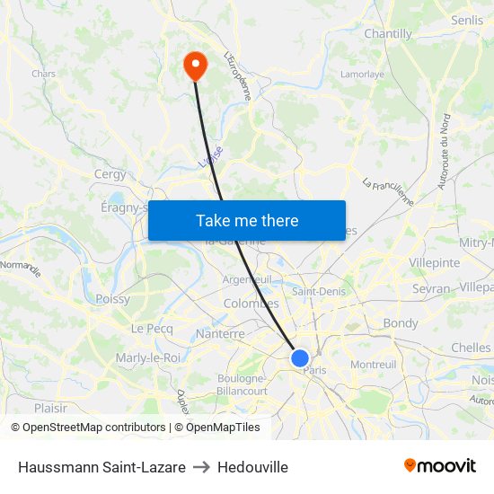 Haussmann Saint-Lazare to Hedouville map