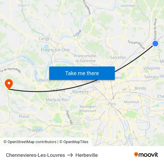 Chennevieres-Les-Louvres to Herbeville map