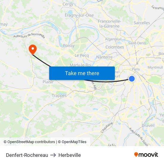 Denfert-Rochereau to Herbeville map