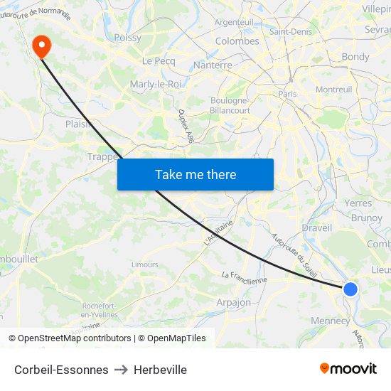 Corbeil-Essonnes to Herbeville map