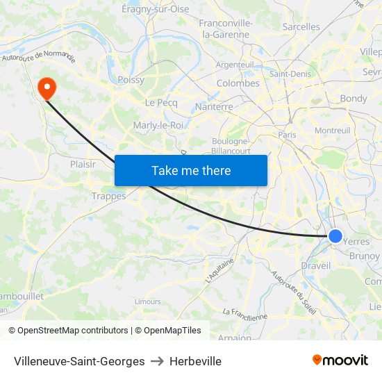 Villeneuve-Saint-Georges to Herbeville map