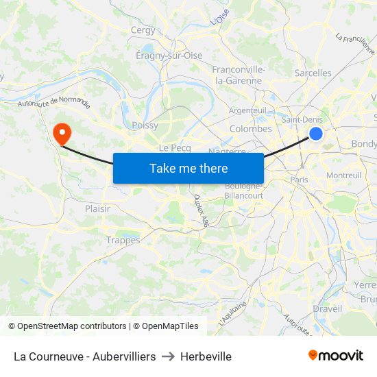 La Courneuve - Aubervilliers to Herbeville map
