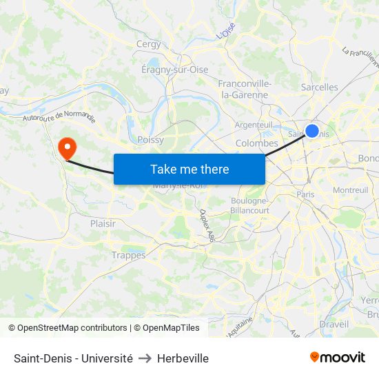 Saint-Denis - Université to Herbeville map
