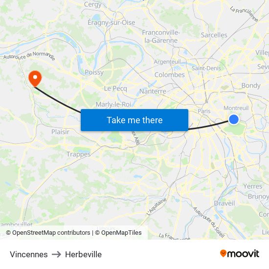 Vincennes to Herbeville map
