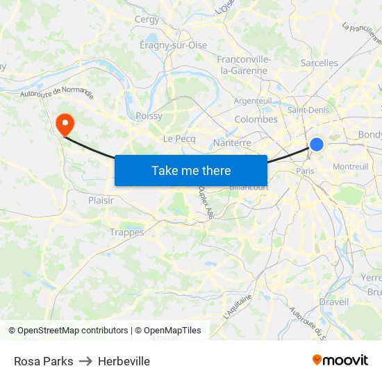 Rosa Parks to Herbeville map