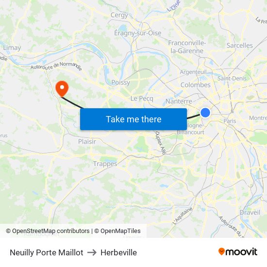 Neuilly Porte Maillot to Herbeville map