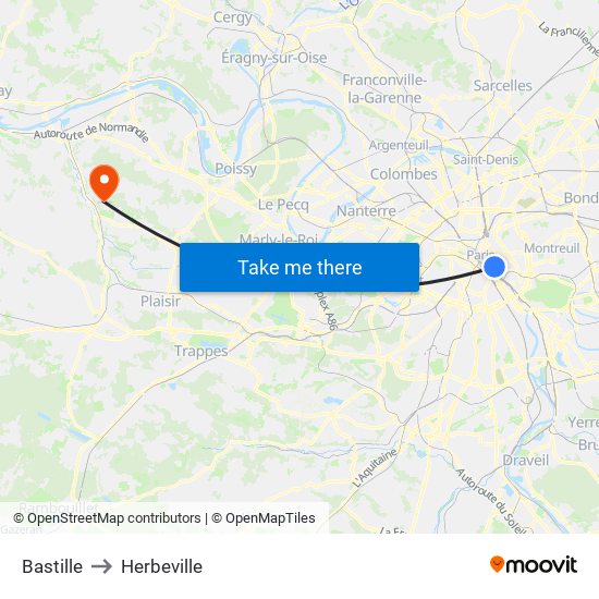 Bastille to Herbeville map