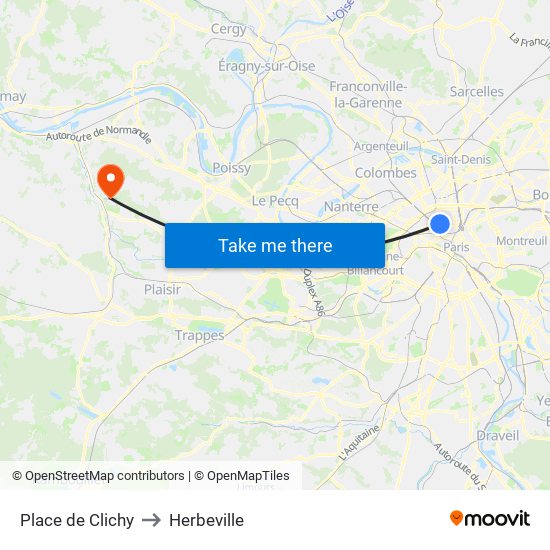 Place de Clichy to Herbeville map