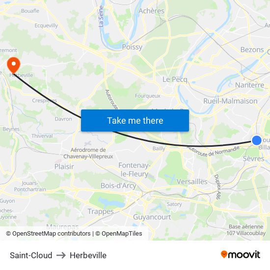 Saint-Cloud to Herbeville map