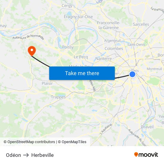 Odéon to Herbeville map