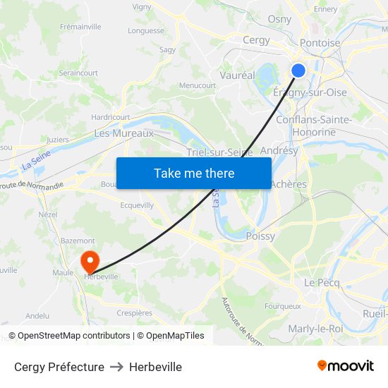 Cergy Préfecture to Herbeville map