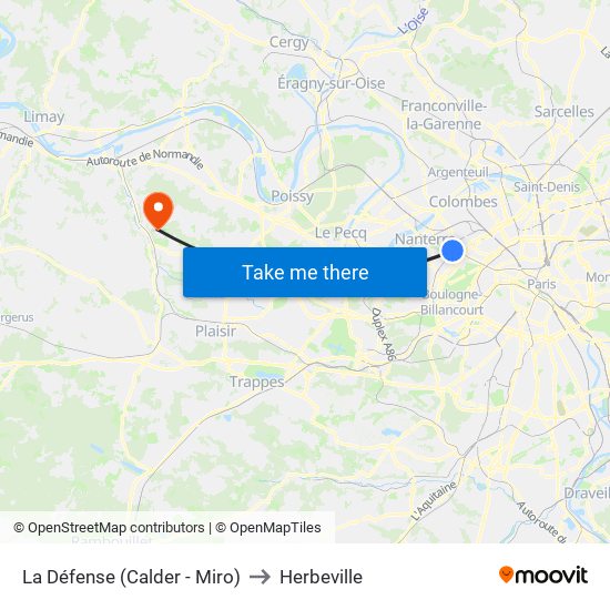La Défense (Calder - Miro) to Herbeville map