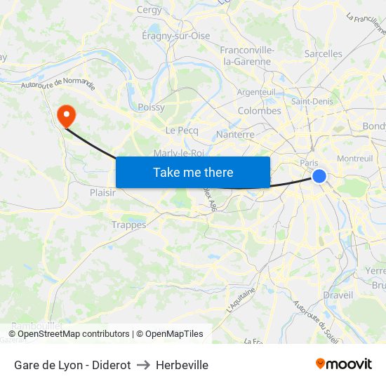 Gare de Lyon - Diderot to Herbeville map