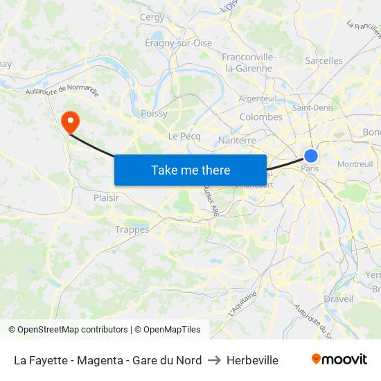 La Fayette - Magenta - Gare du Nord to Herbeville map