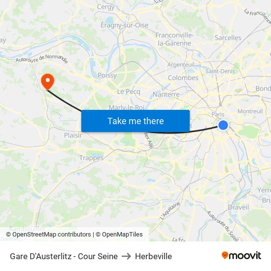Gare D'Austerlitz - Cour Seine to Herbeville map