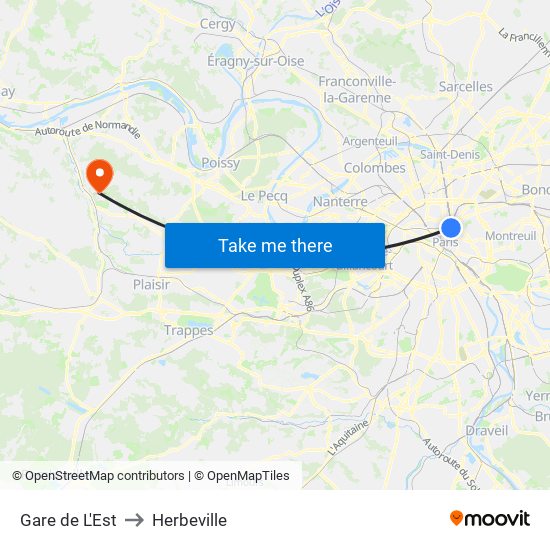 Gare de L'Est to Herbeville map