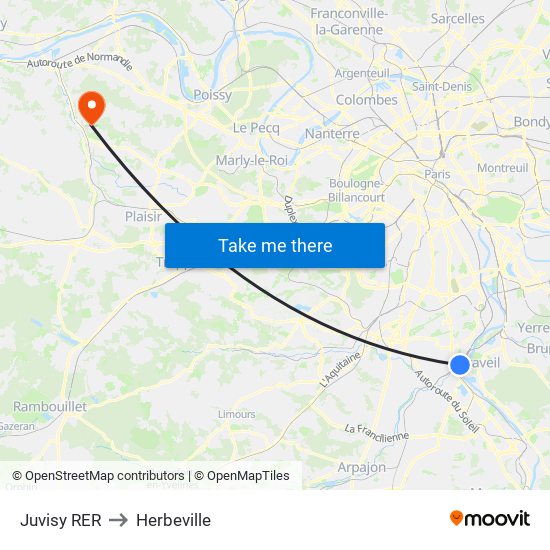Juvisy RER to Herbeville map