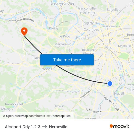 Aéroport Orly 1-2-3 to Herbeville map