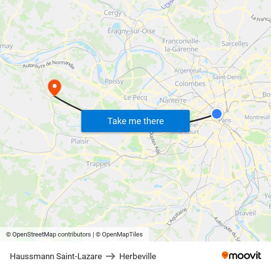 Haussmann Saint-Lazare to Herbeville map
