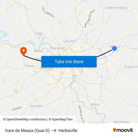 Gare de Meaux (Quai D) to Herbeville map