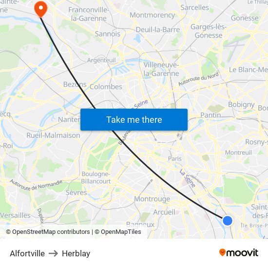 Alfortville to Herblay map