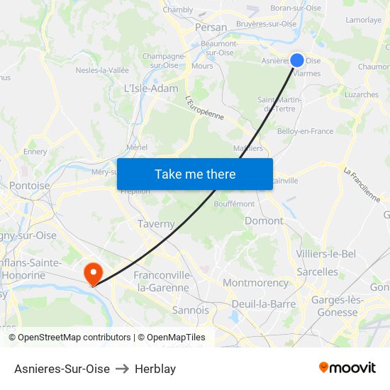 Asnieres-Sur-Oise to Herblay map