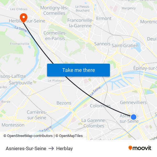 Asnieres-Sur-Seine to Herblay map