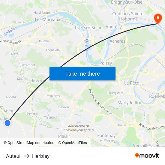 Auteuil to Herblay map