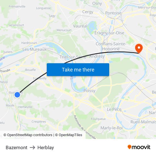 Bazemont to Herblay map