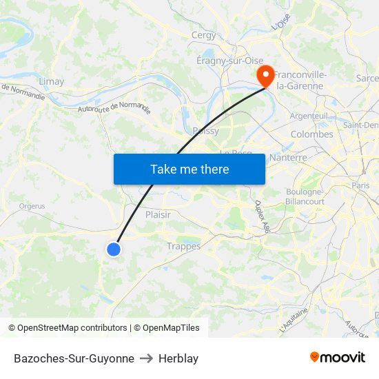 Bazoches-Sur-Guyonne to Herblay map