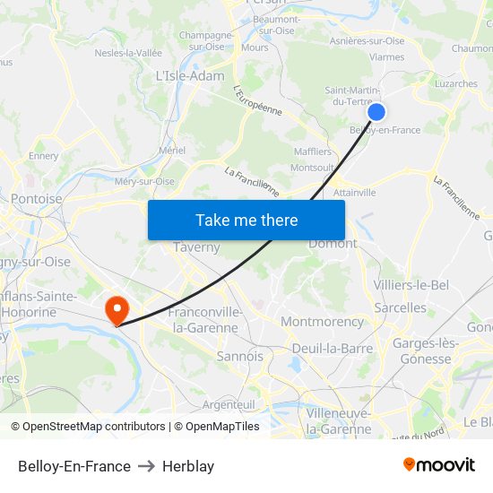 Belloy-En-France to Herblay map