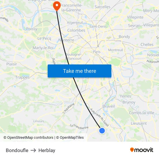 Bondoufle to Herblay map