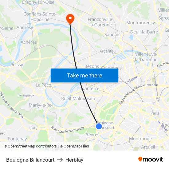 Boulogne-Billancourt to Herblay map