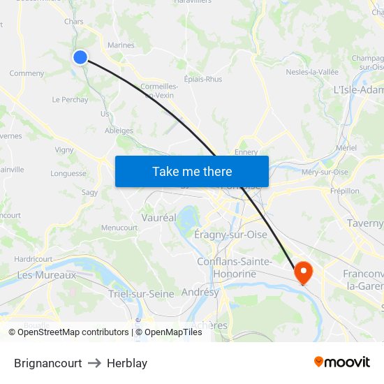 Brignancourt to Herblay map