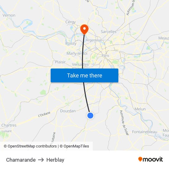 Chamarande to Herblay map
