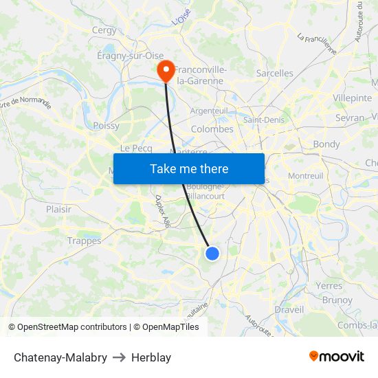 Chatenay-Malabry to Herblay map