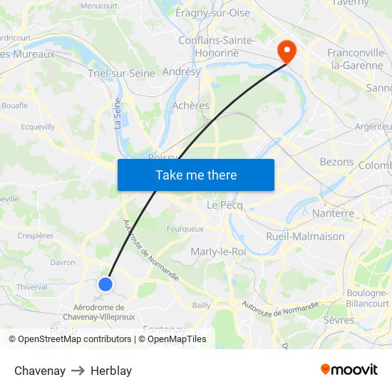 Chavenay to Herblay map